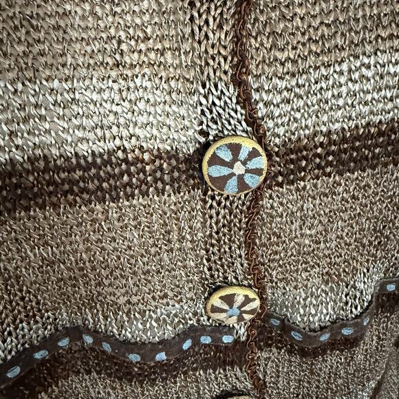 Double U Design Israel Cardigan Sweater Sz L Art to Wear Unique Buttons Silky - Picture 9 of 12